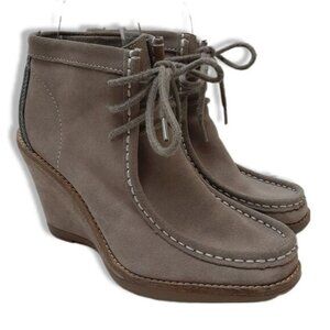 HUSH PUPPIES / Cignet Genuine Suede LaceUp Wedge Heel Ankle Bootie Taupe Tan 6.5
